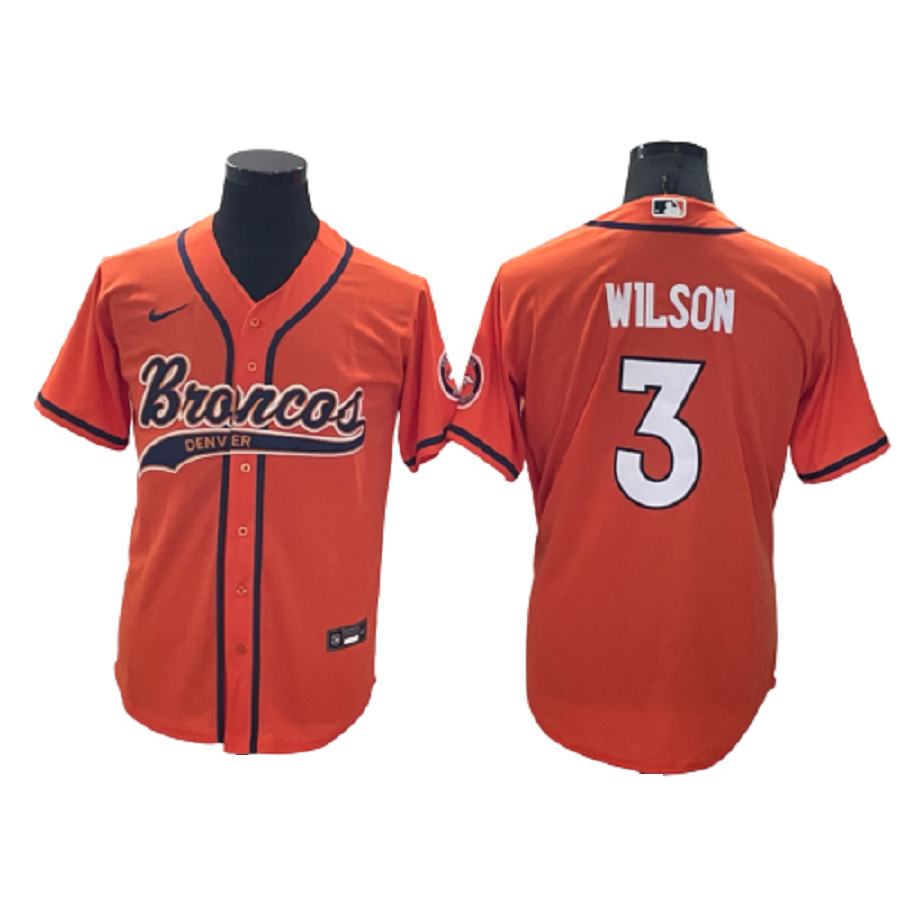 Men's Denver Broncos 3 Russell Wilson Orange Cool Base Stitched Baseball Jersey