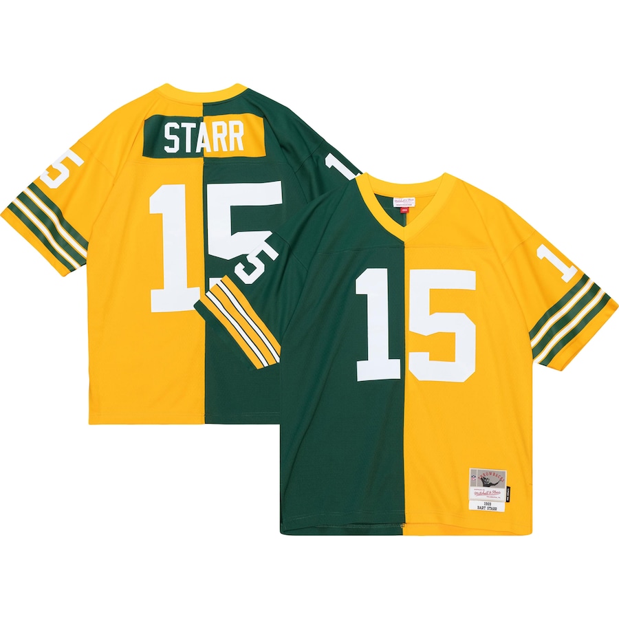 Men’s Green Bay Packers Bart Starr Mitchell & Ness Green/Gold 1969 Split Legacy Replica Jersey