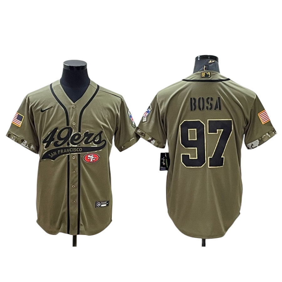 Men's San Francisco 49ers Nick Bosa Olive Salute to Service Baseball Jersey