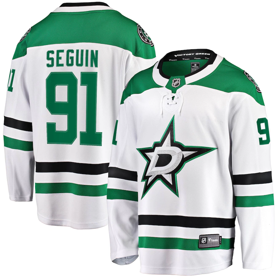 Men's Dallas Stars 91 Tyler Seguin Fanatics Branded White Away Premier Breakaway Player Jersey