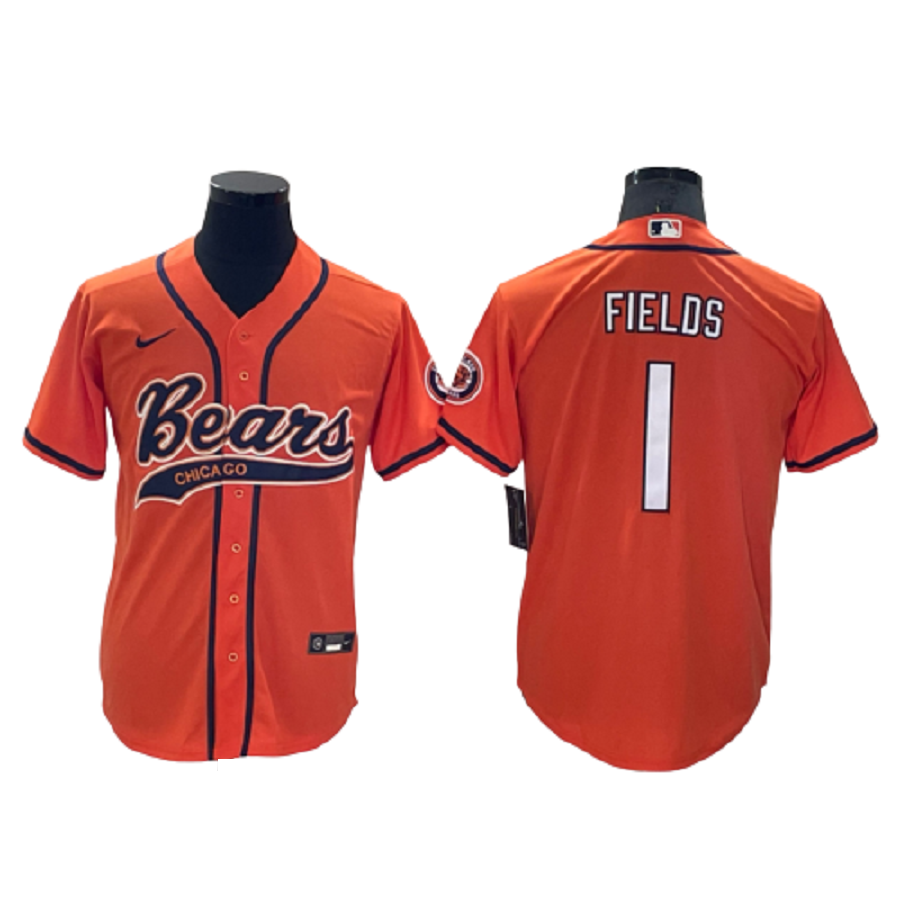 Men's Chicago Bears 1 Justin Fields Orange Cool Base Stitched Baseball Jersey