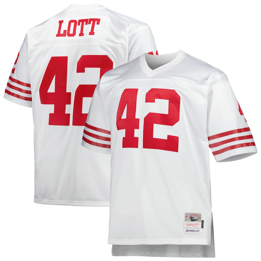 Men’s San Francisco 49ers Ronnie Lott Mitchell & Ness White Big & Tall 1990 Retired Player Replica Jersey