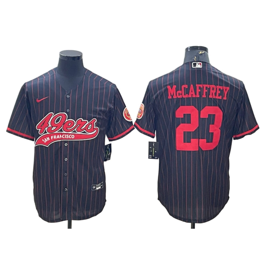 Men's San Francisco 49ers Christian McCaffrey Black Pinstripe Baseball Jersey