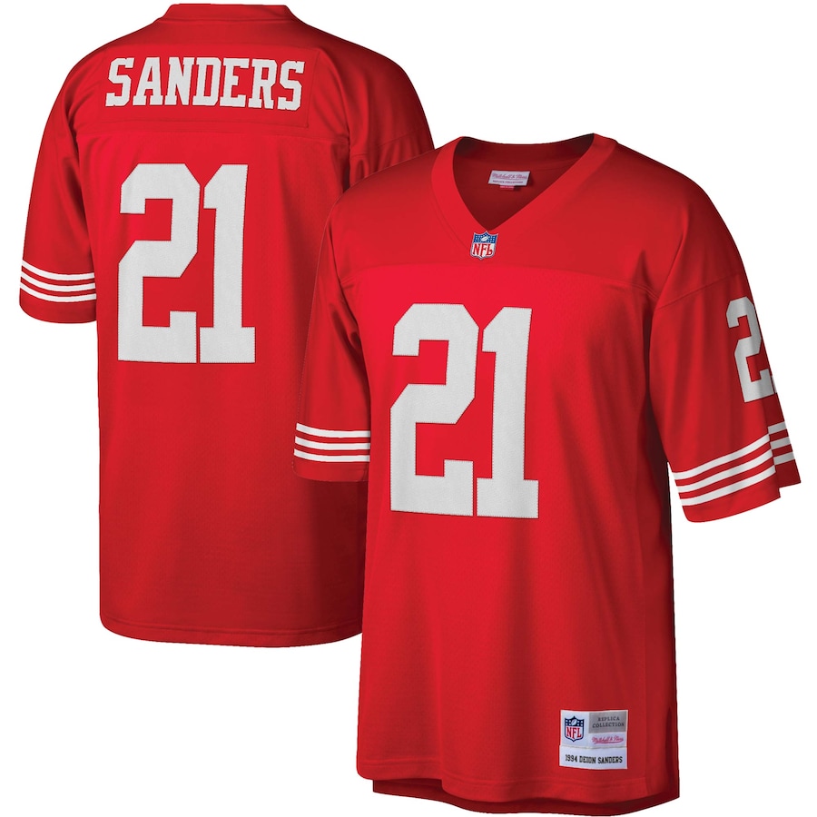 Men’s San Francisco 49ers Deion Sanders Mitchell & Ness Scarlet Legacy Replica Jersey