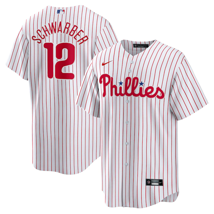 Men's Philadelphia Phillies 12 Kyle Schwarber White Replica Player Jersey