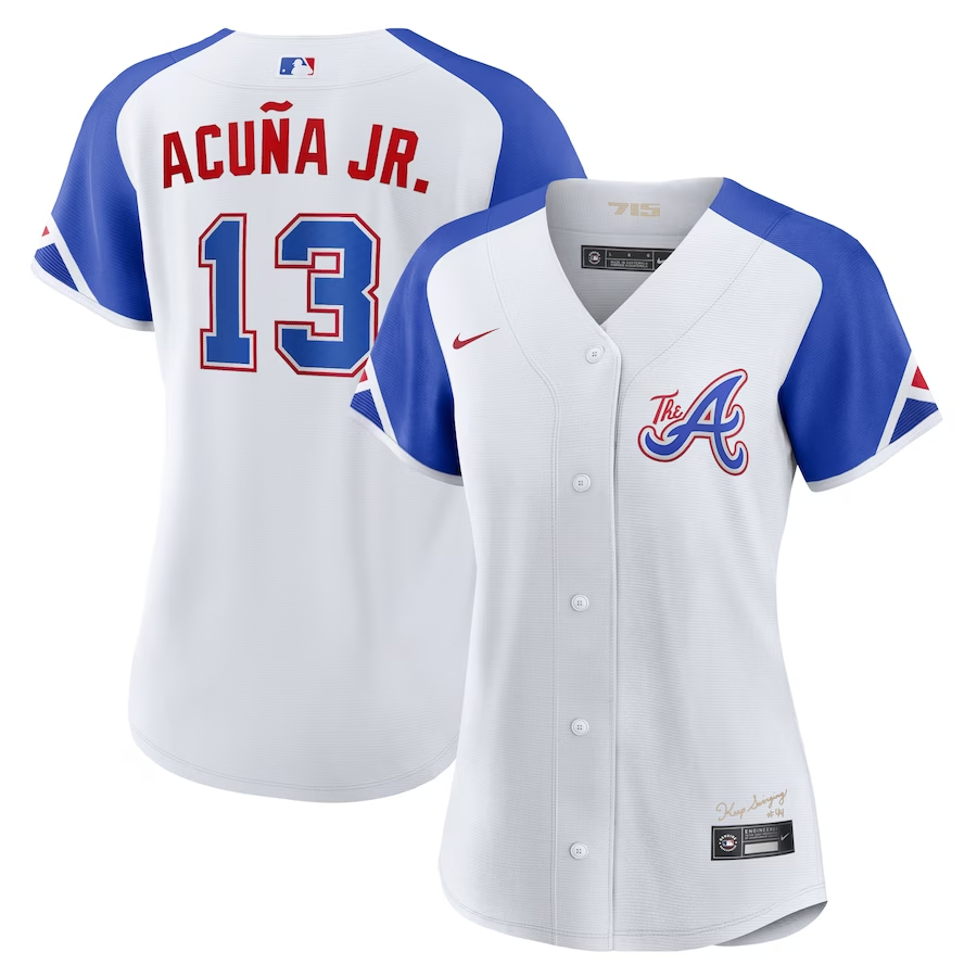 Women's Atlanta Braves Ronald Acuña Jr. White 2023 City Connect Replica Player Jersey