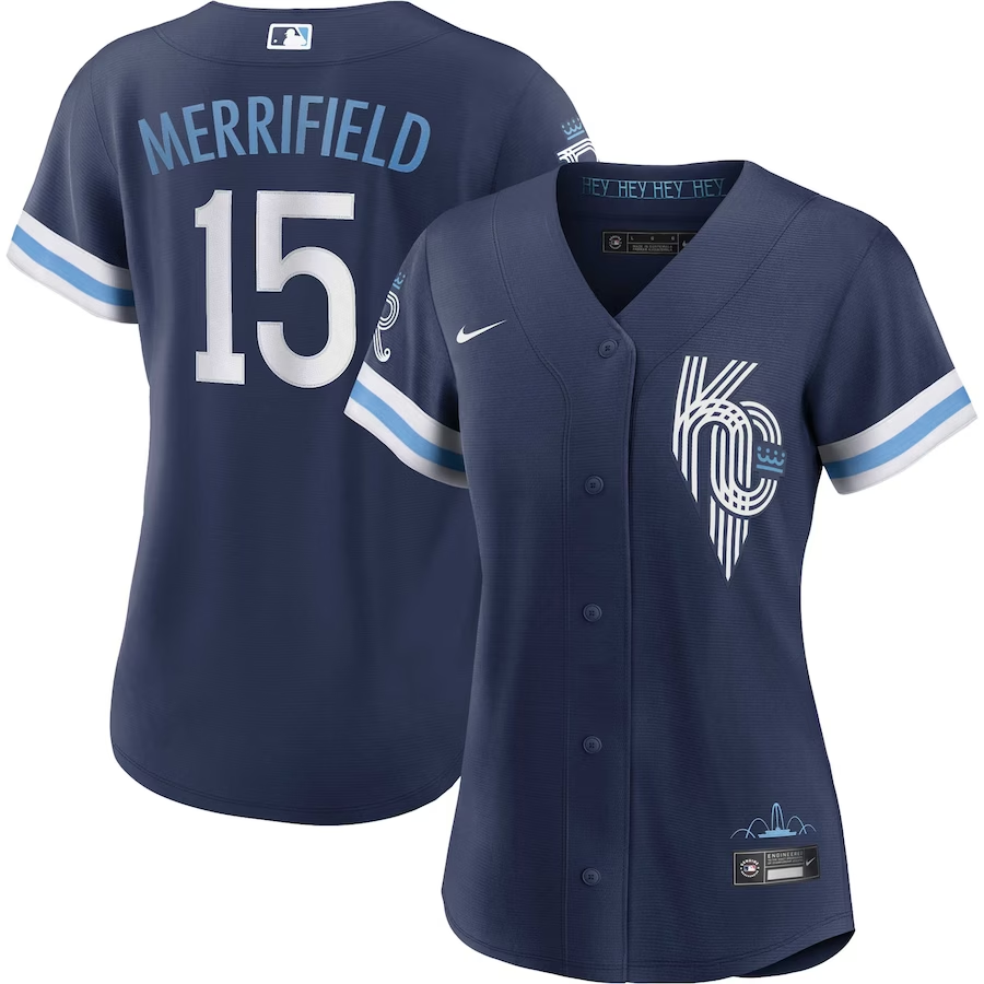Women's Kansas City Royals Whit Merrifield Navy Alternate City Connect Replica Player Jersey