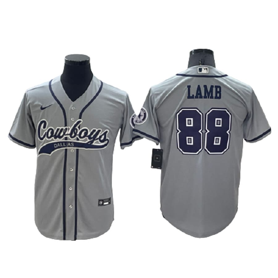 Men's Dallas Cowboys Ceedee Lamb Gray Cool Base Stitched Baseball Jersey