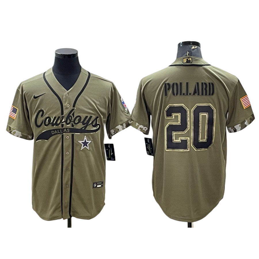 Men's Dallas Cowboys Tony Pollard Olive Salute to Service Baseball Jersey