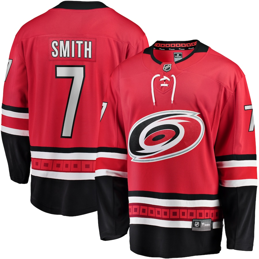 Men's Carolina Hurricanes 7 Brendan Smith Fanatics Branded Red Home Breakaway Player Jersey