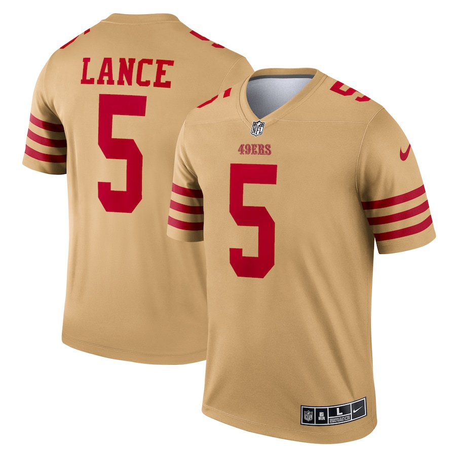 Men’s San Francisco 49ers Trey Lance Nike Gold Inverted Legend Jersey