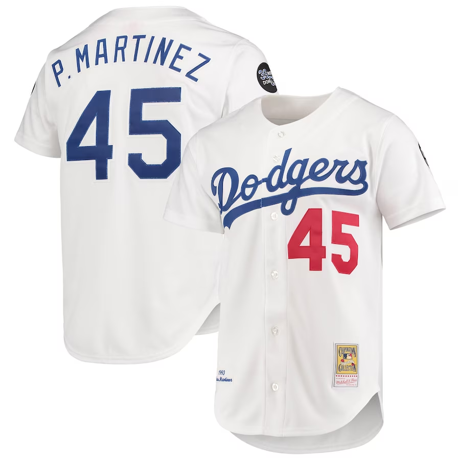 Men's Los Angeles Dodgers Pedro Martinez White 1993 Cooperstown Collection Home Authentic Jersey
