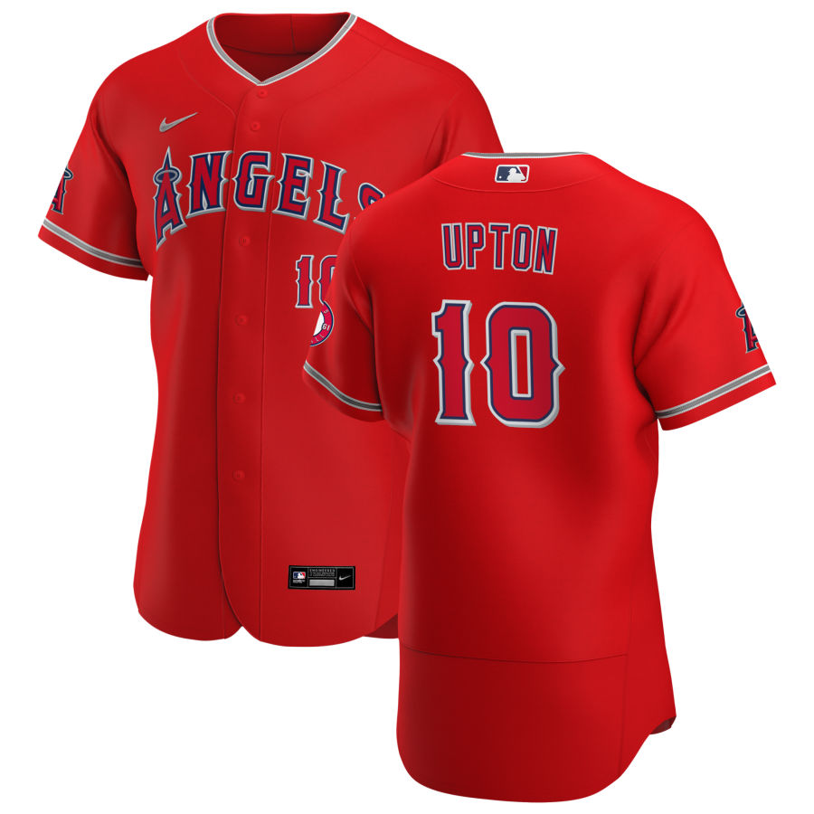 Men's Los Angeles Angels 10 Justin Upton Authentic Scarlet Alternate Team Player Jersey