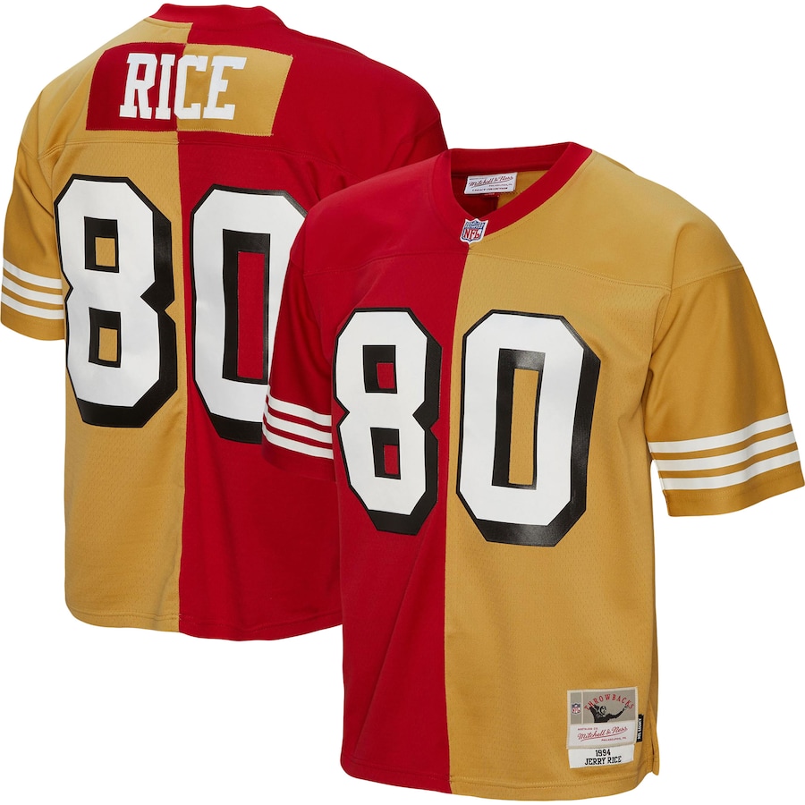 Men’s San Francisco 49ers Jerry Rice Mitchell & Ness Scarlet/Gold 1994 Split Legacy Replica Jersey