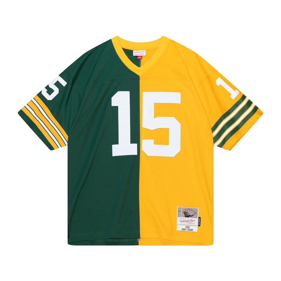 Men’s Green Bay Packers Bart Starr Mitchell & Ness Green/Gold 1969 Split Legacy Replica Jersey