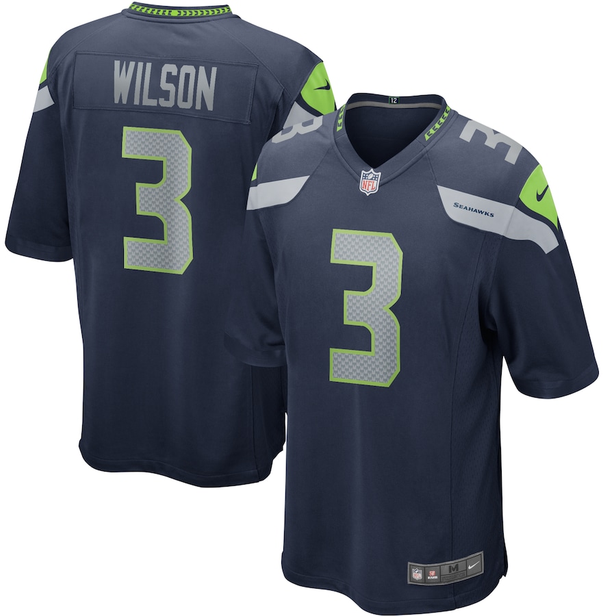 Men’s Seattle Seahawks Russell Wilson Nike College Navy Game Player Jersey