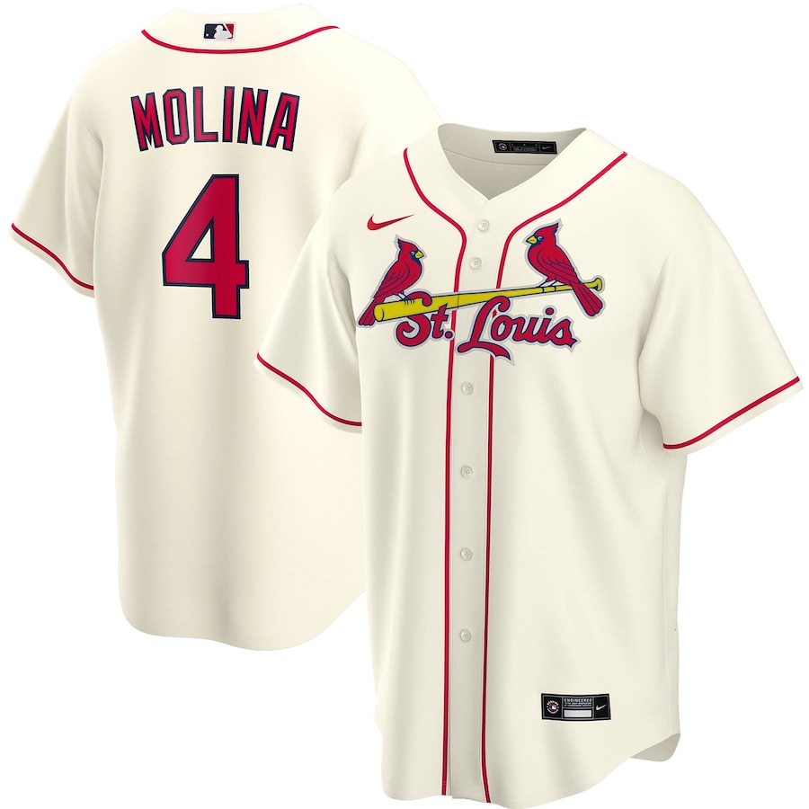 St. Louis Cardinals 4 Yadier Molina Cream Alternate Player Name Jersey