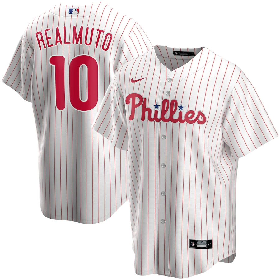 Men's Philadelphia Phillies 10 JT Realmuto White Home Replica Player Name Jersey