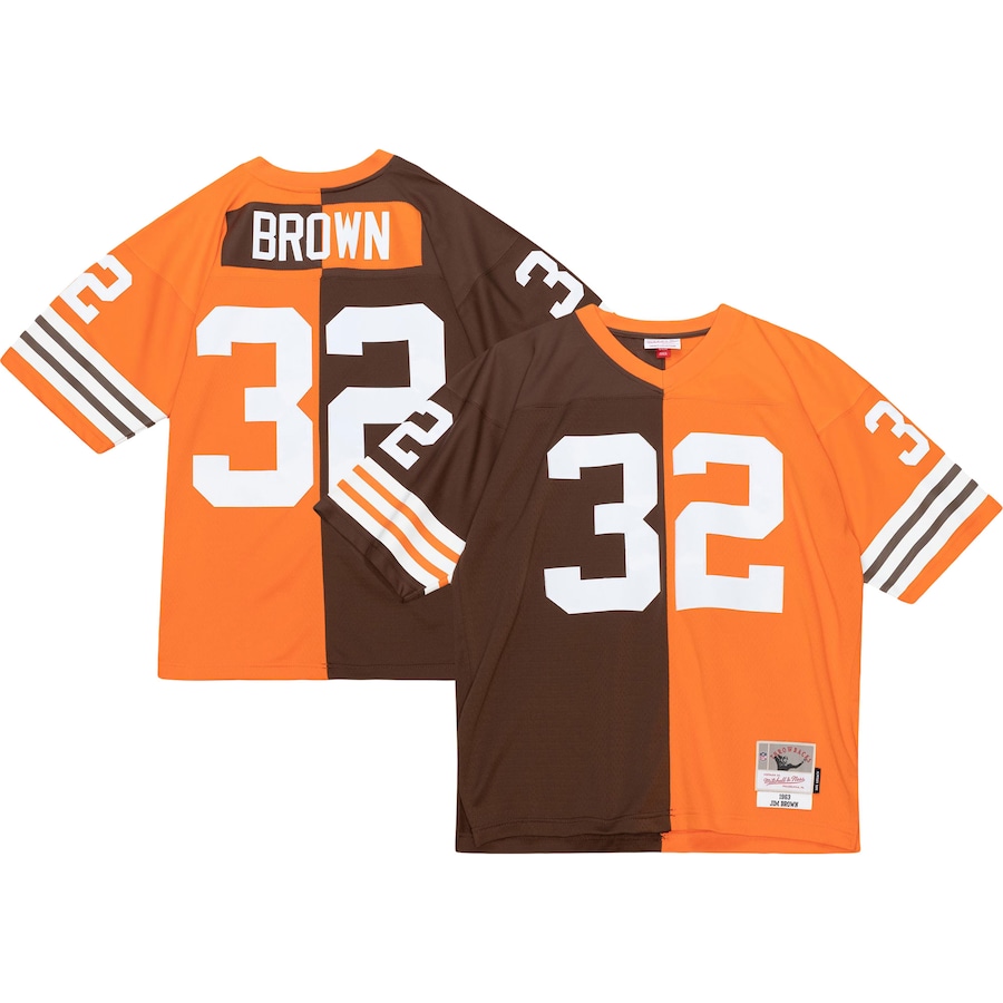 Men's Cleveland Browns Jim Brown Mitchell & Ness Orange/Brown 1963 Split Legacy Replica Jersey