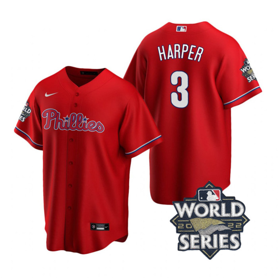 Men's Philadelphia Phillies Bryce Harper 2022 World Series Red Stitched Jersey
