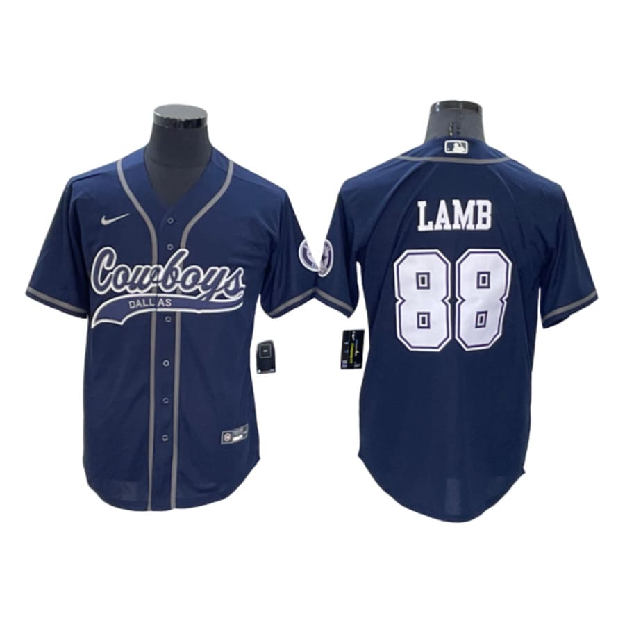 Men's Dallas Cowboys Ceedee Lamb Navy Cool Base Stitched Baseball Jersey