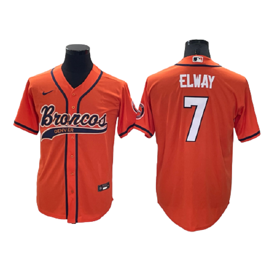 Men's Denver Broncos 7 John Elway Orange Cool Base Stitched Baseball Jersey