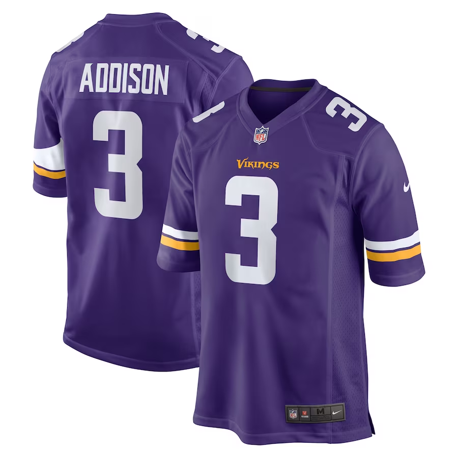 Men's Minnesota Vikings Jordan Addison Purple 2023 NFL Draft First Round Pick Game Jersey