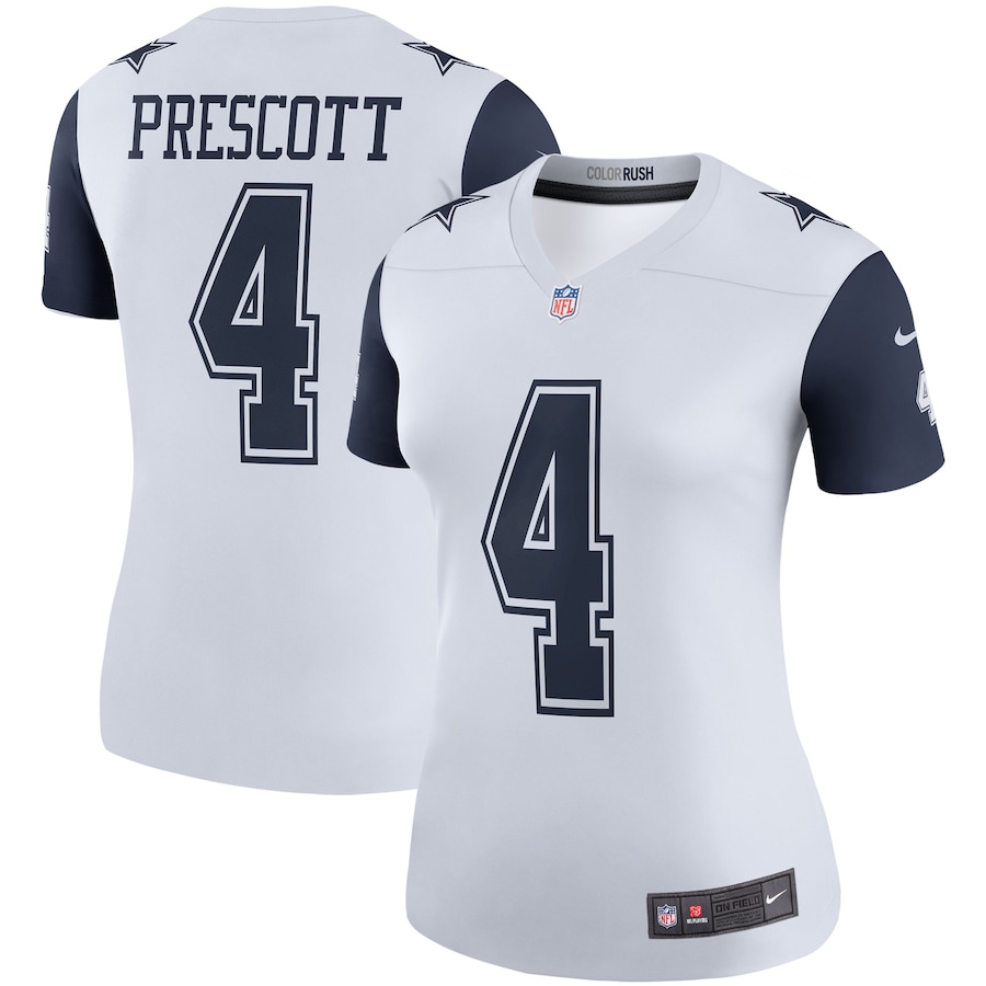 Women’s Dallas Cowboys Dak Prescott Nike White Color Rush Legend Player Jersey