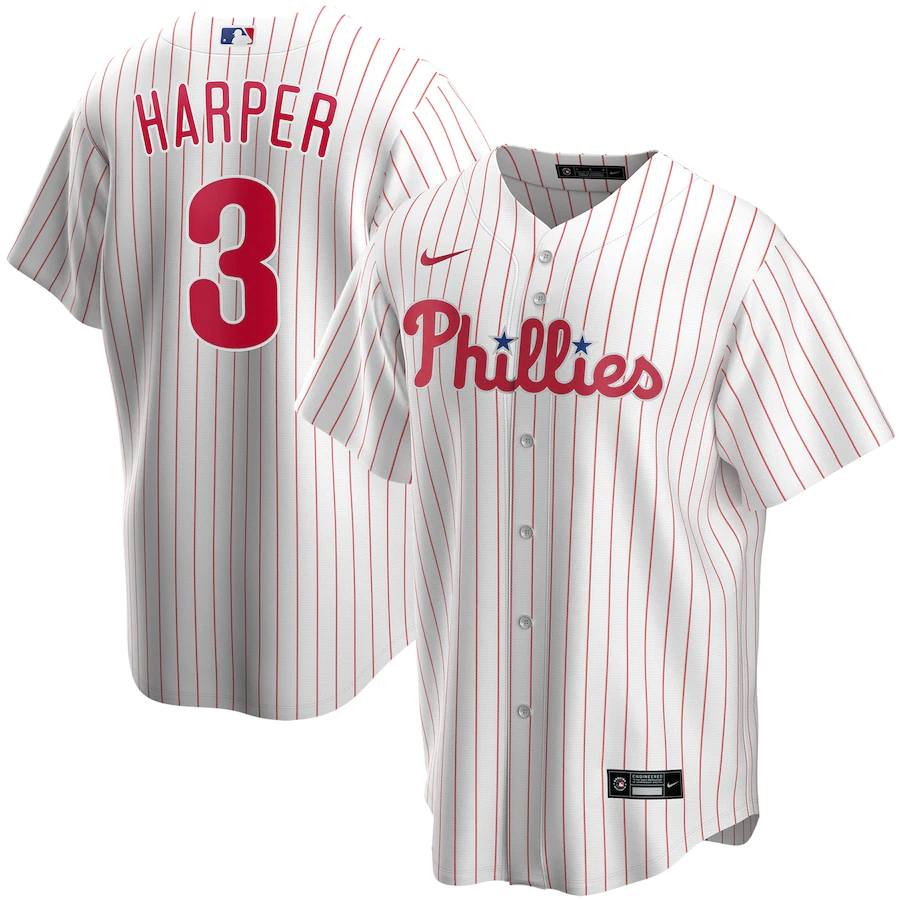 Men's Philadelphia Phillies 3 Bryce Harper White Home Replica Player Name Jersey