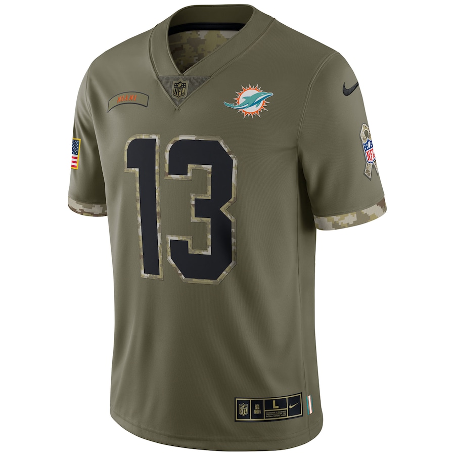 Men’s Miami Dolphins Dan Marino Nike Olive 2022 Salute To Service Retired Player Limited Jersey