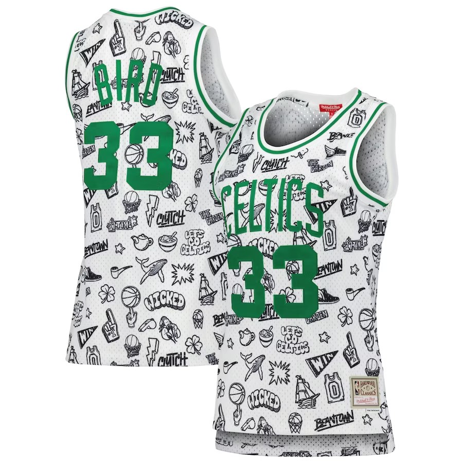 Women's Boston Celtics Larry Bird Mitchell & Ness White 1985 Doodle Swingman Jersey