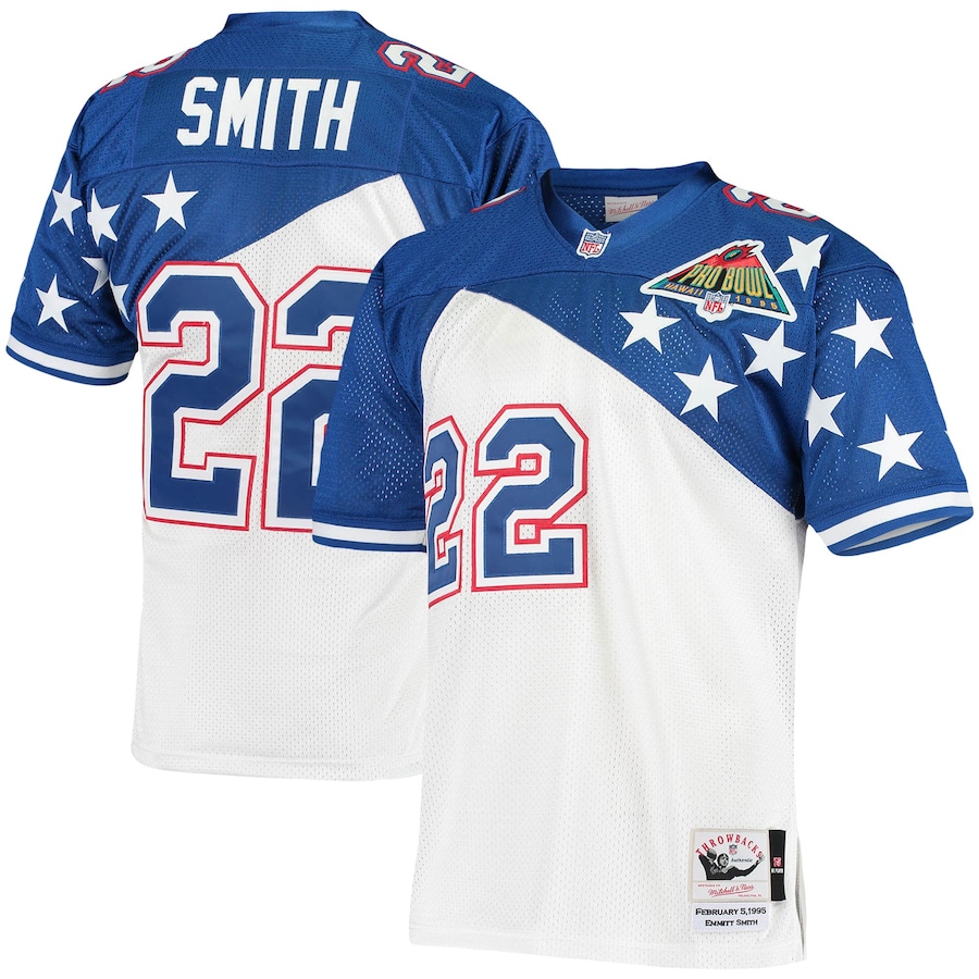 Men’s NFC Emmitt Smith Mitchell & Ness White/Blue 1994 Pro Bowl Authentic Jersey