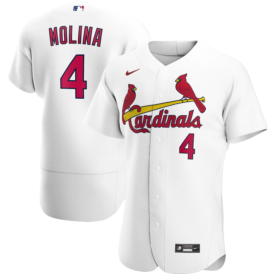 Men's St. Louis Cardinals 4 Yadier Molina White Home Authentic Player Jersey