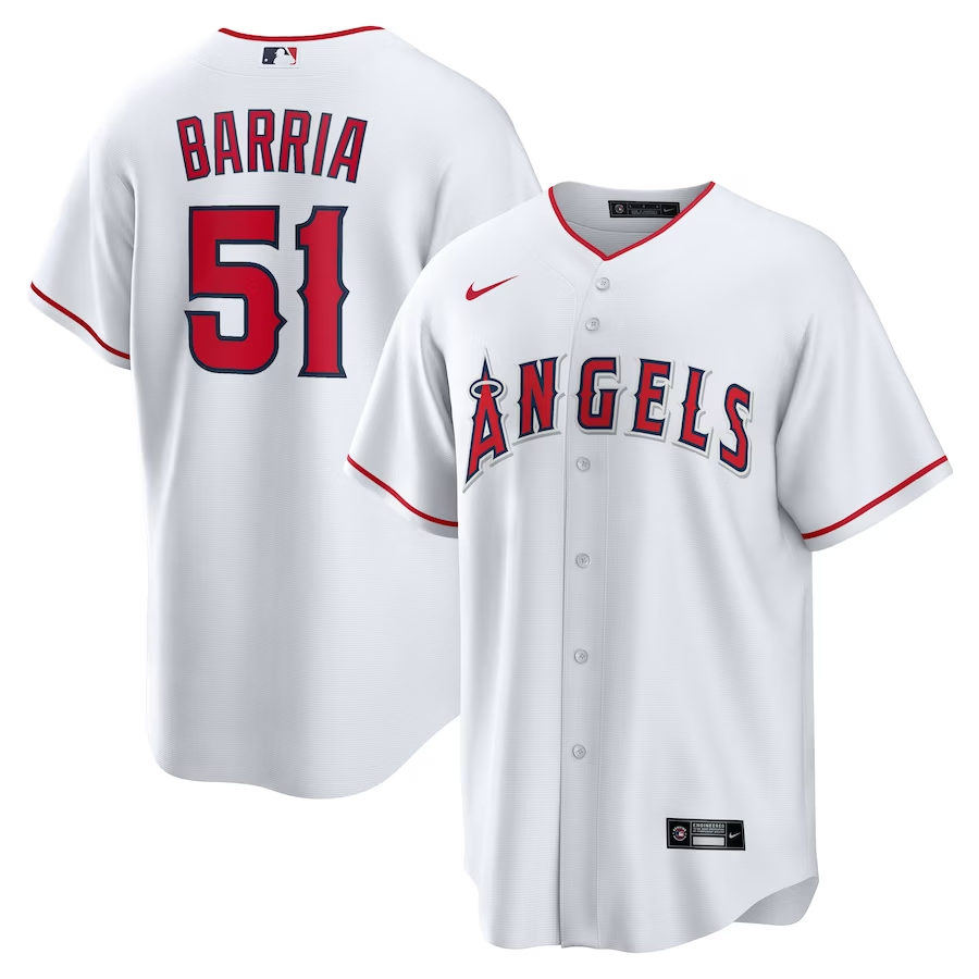 Men's Los Angeles Angels Jaime Barría White Home Replica Player Jersey