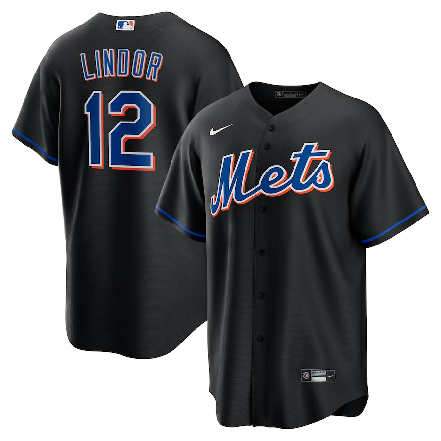 Men's New York Mets 12 Francisco Lindor Black 2022 Alternate Replica Player Jersey