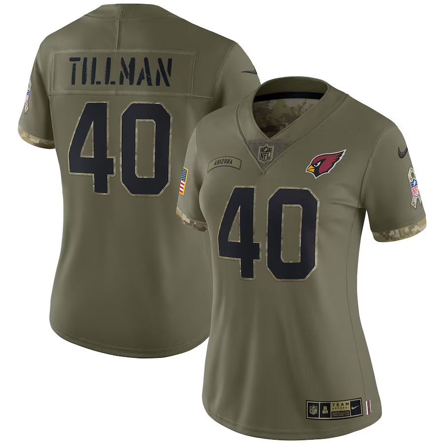 Women's Arizona Cardinals Pat Tillman Olive 2022 Salute To Service Retired Player Limited Jersey