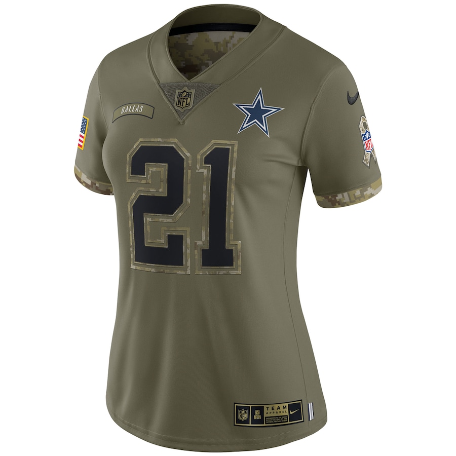 Women’s Dallas Cowboys Ezekiel Elliott Nike Olive 2022 Salute To Service Limited Jersey