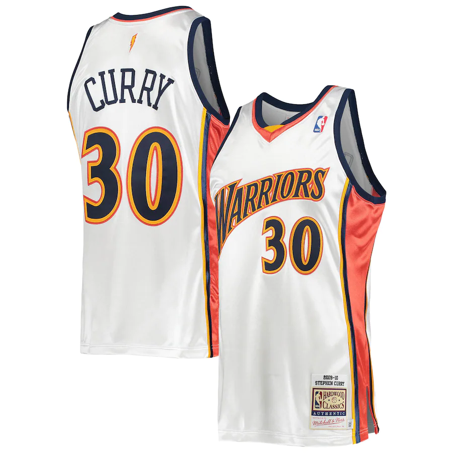 Men's Golden State Warriors Stephen Curry White 2009-10 Hardwood Classics Authentic Player Jersey