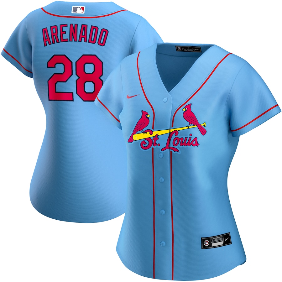 Women's St. Louis Cardinals 28 Nolan Arenado Light Blue Alternate Replica Player Jersey