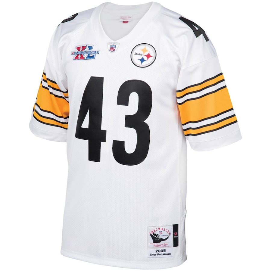 Men’s Pittsburgh Steelers Troy Polamalu Mitchell & Ness White 2005 Authentic Throwback Retired Player Jersey