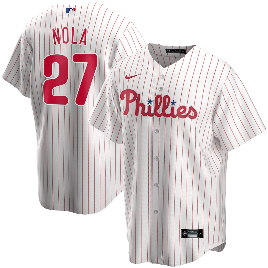 Men's Philadelphia Phillies 27 Aaron Nola White Home Replica Player Name Jersey