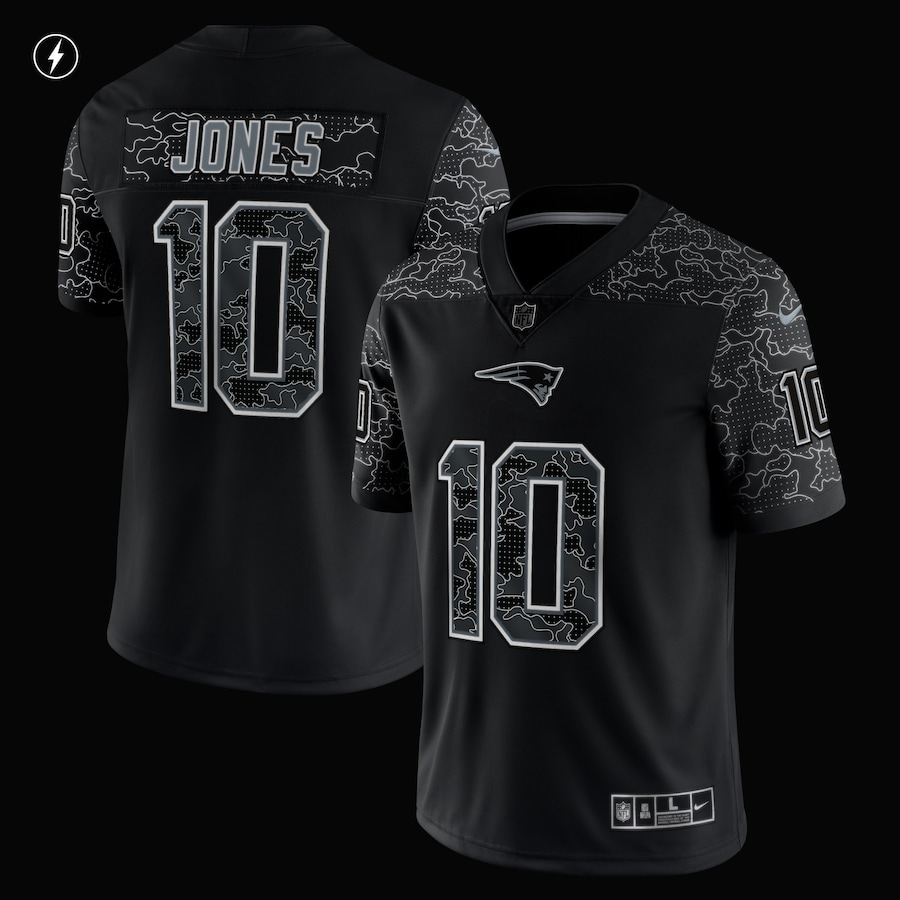 Men’s New England Patriots Mac Jones Nike Black RFLCTV Limited Jersey