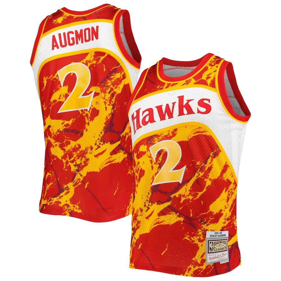 Men's Atlanta Hawks Stacey Augmon Mitchell & Ness Red 1991-92 Hardwood Classics Marble Swingman Jersey