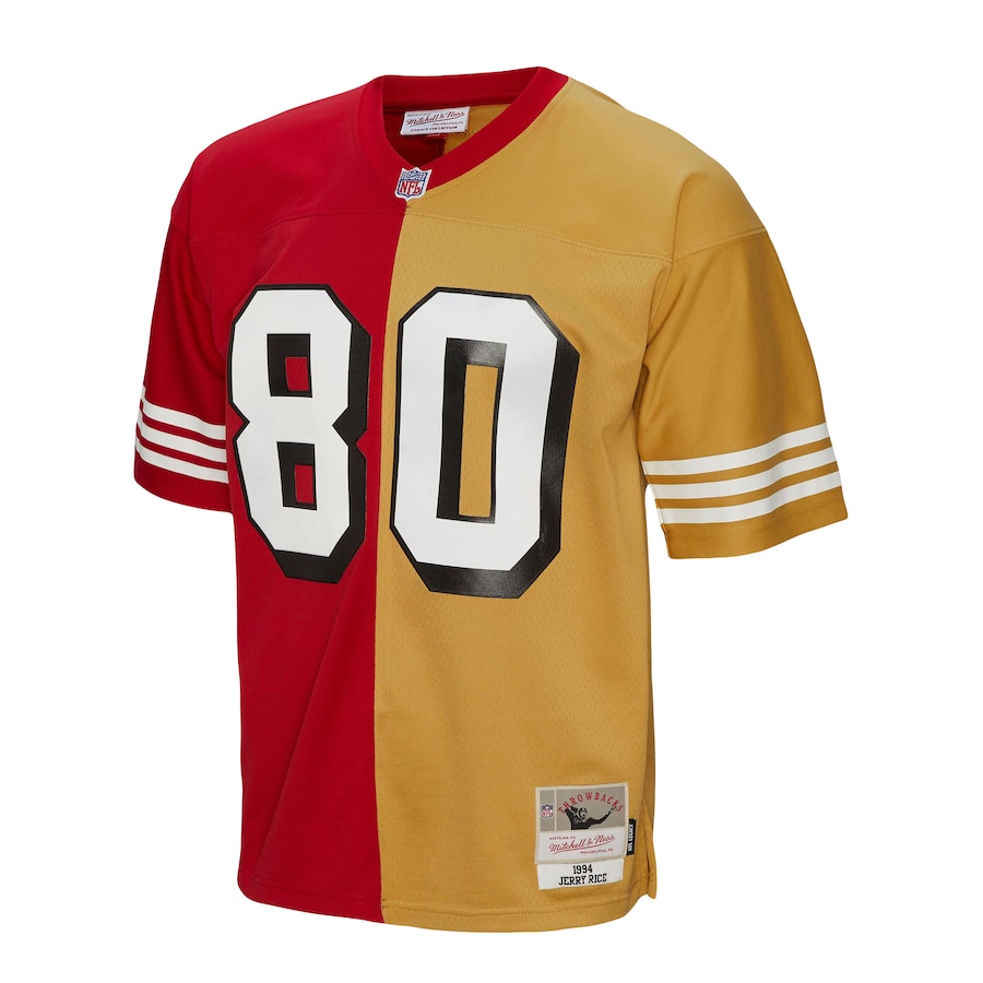 Men’s San Francisco 49ers Jerry Rice Mitchell & Ness Scarlet/Gold 1994 Split Legacy Replica Jersey