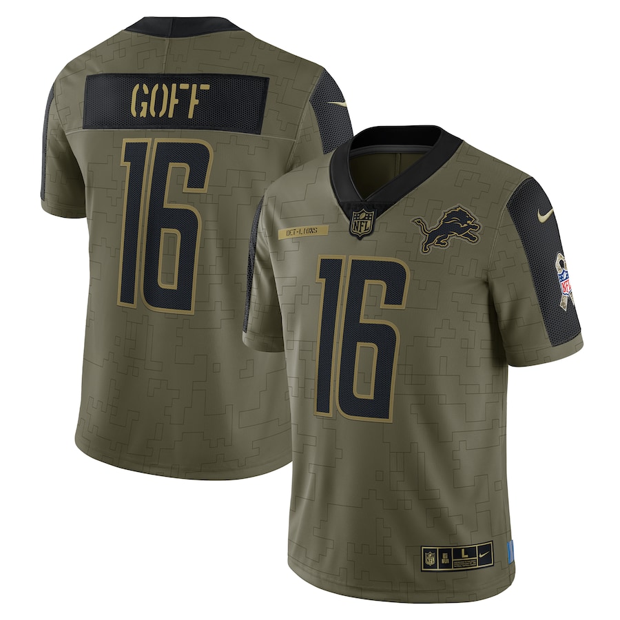 Men’s Detroit Lions Jared Goff Nike Olive 2021 Salute To Service Limited Player Jersey