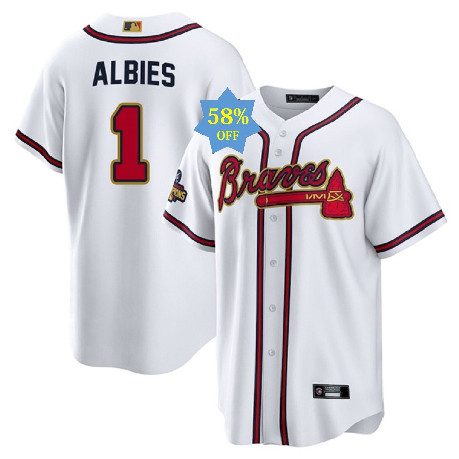 Men's Atlanta Braves Ozzie Albies White 2022 Gold Program Player Jersey