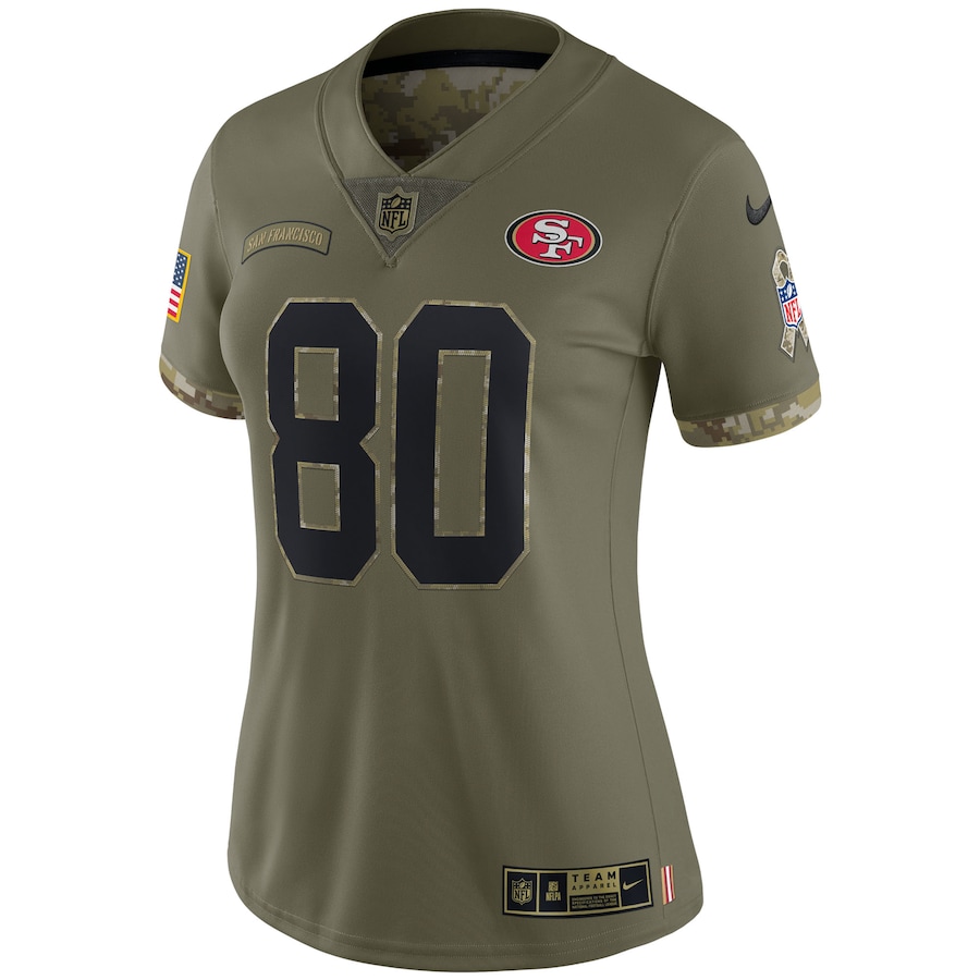 Women’s San Francisco 49ers Jerry Rice Nike Olive 2022 Salute To Service Retired Player Limited Jersey