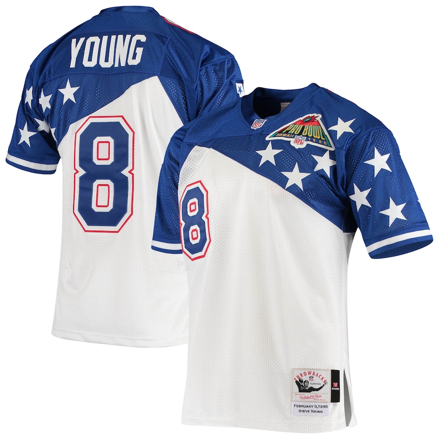 Men’s NFC Steve Young Mitchell & Ness White/Blue 1994 Pro Bowl Authentic Jersey