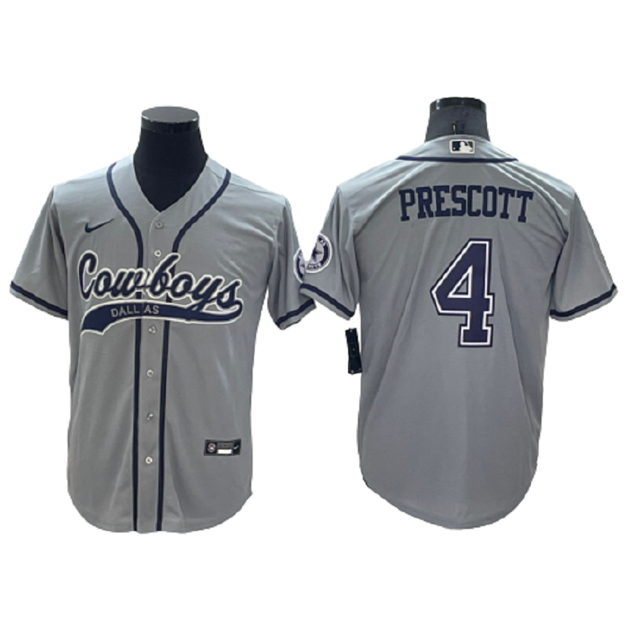 Men's Dallas Cowboys 4 Dak Prescott Gray Cool Base Stitched Baseball Jersey