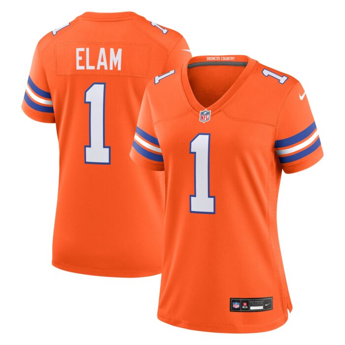 Women’s Denver Broncos Jason Elam Nike Orange Mile High Collection 1977 Throwback Retired Player Game Jersey
